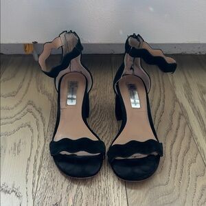 Black Suede Women's scallop block heel sandals